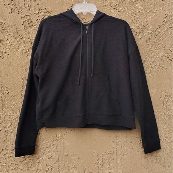 Old Navy Zip Up Hooded Black Textured  Sweatshirt - Picture 2 of 12